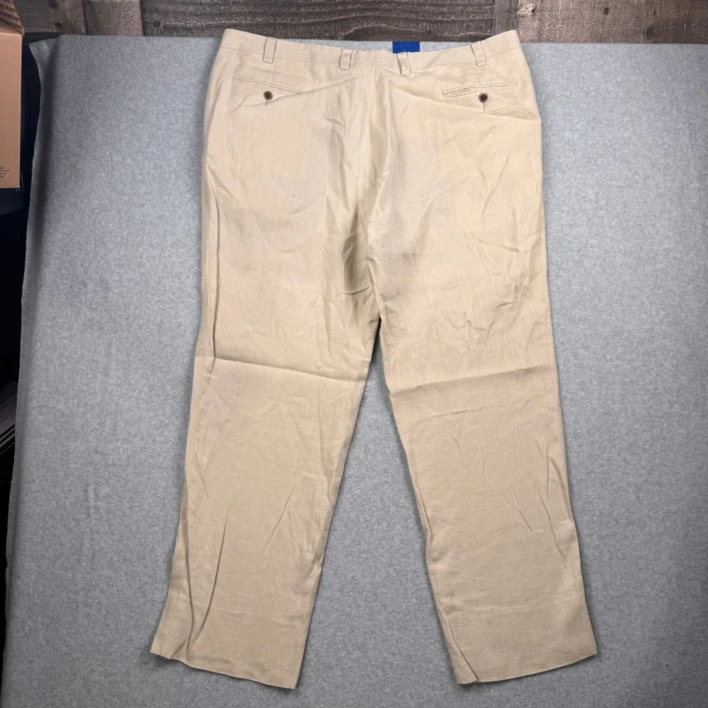 Calvin Klein Pants Mens 42x29 Beige Cream 100% Linen Flat Front Dress Trousers